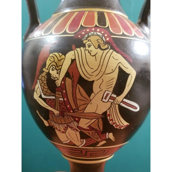 Vintage Reproduction Greek Pottery Panathenaic Amphora Achilles Kills Kephalos - Picture 2 of 7